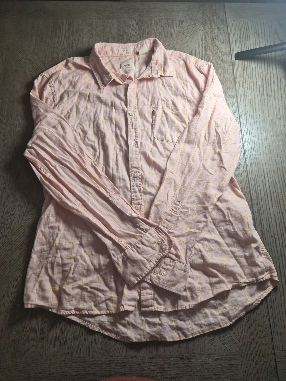 Levi's Light Pink Button-Down Shirt with Yellow Windowpane